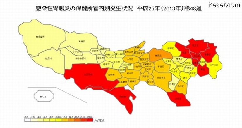 感染性胃腸炎の保健所管内別発生状況　平成25年第48週