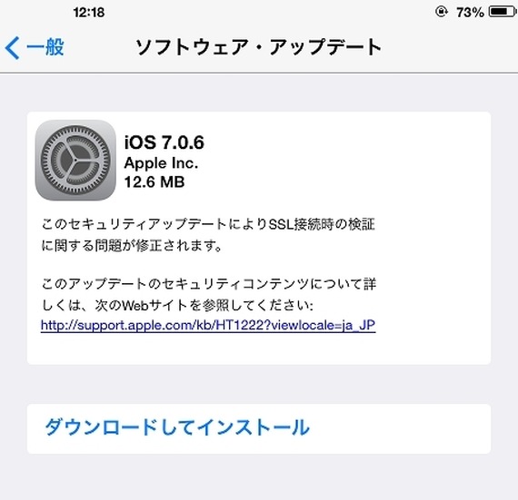 ソフトウェアアップデートの画面（iPad）