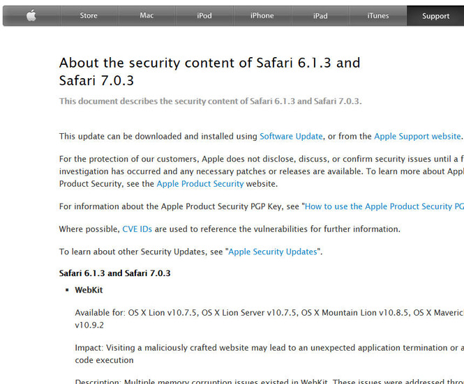 アップルによるアップデート情報