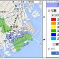 地震による被災の可能性を地図で表示することも可能。自社の拠点がある地域の震度の状況などを一覧できる（画像はプレスリリースより）