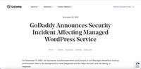 リリース（GoDaddy Announces Security Incident Affecting Managed WordPress Service）