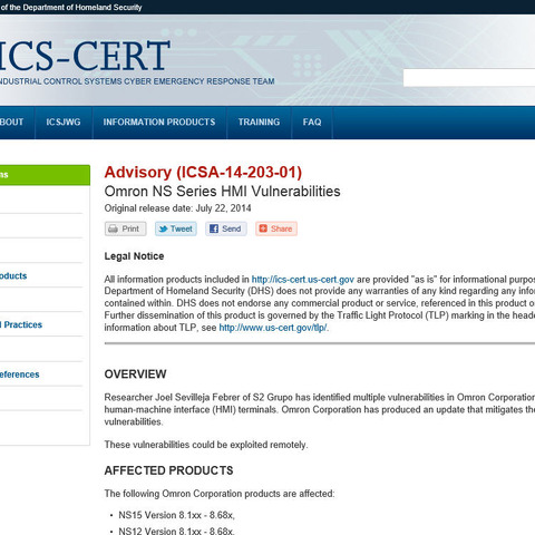 「Omron NSシリーズ」に複数の脆弱性、アップデートを呼びかけ（JVN） 画像