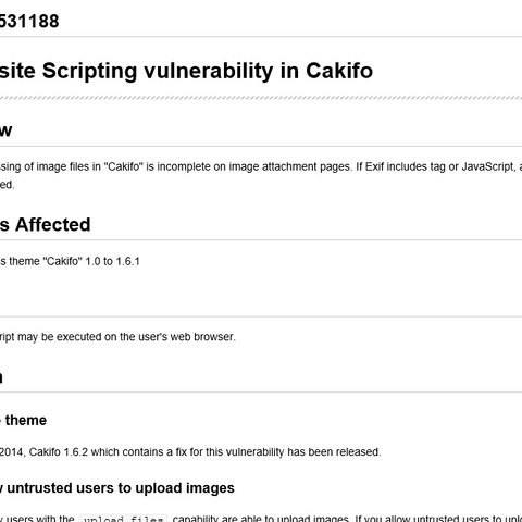 WordPress用テーマ「Cakifo」にXSSの脆弱性（JVN） 画像