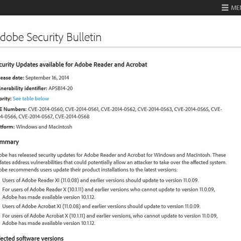 延期していたAdobe ReaderとAcrobatのセキュリティアップデートを公開（アドビ） 画像