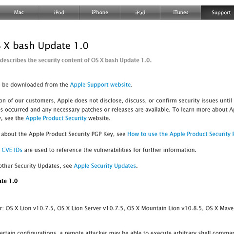 OS Xのアップデートを公開、bashの脆弱性に対応（アップル） 画像