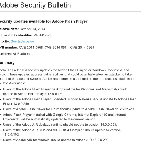 「Adobe Flash Player」のセキュリティアップデートを公開（アドビ） 画像