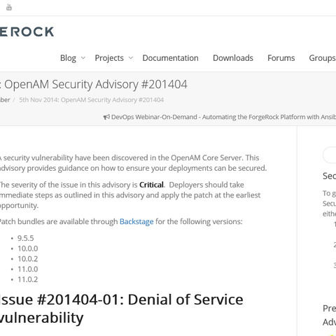 アクセス管理ソフトウェア「OpenAM」にDoSの脆弱性（IPA） 画像