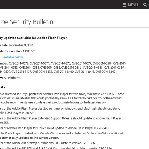「Adobe Flash Player」のセキュリティアップデートを公開（アドビ） 画像