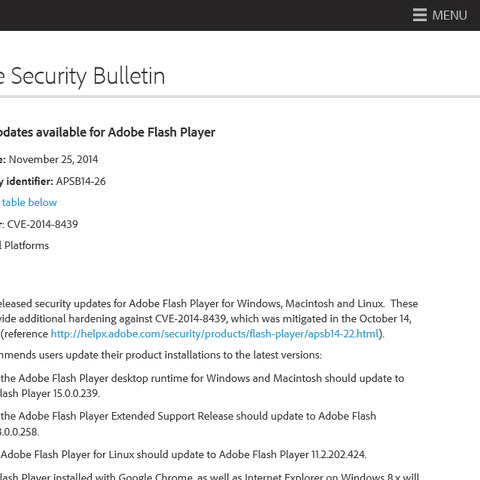 「Adobe Flash Player」のセキュリティアップデートを公開（アドビ） 画像