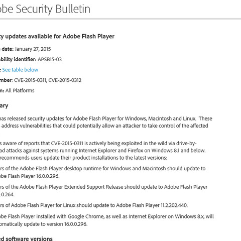 攻撃が発生している「Adobe Flash Player」の脆弱性にパッチを公開（アドビ） 画像