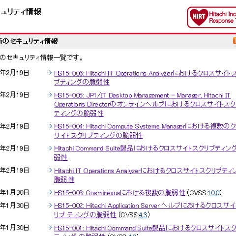 3件のクロスサイトスクリプティングの脆弱性を公開（HIRT） 画像