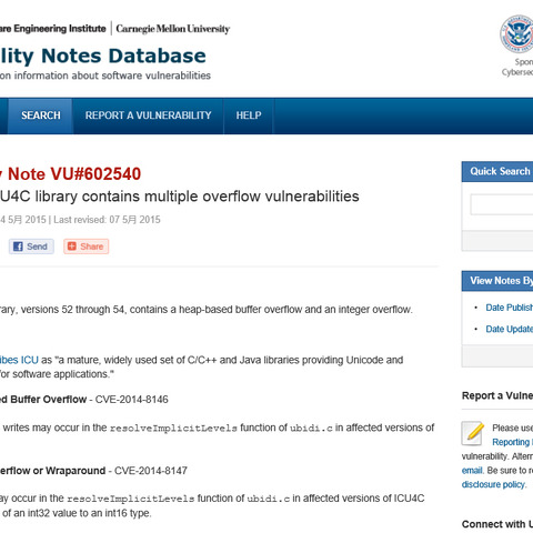 「ICU4C ライブラリ」に複数の脆弱性、アップデートを呼びかけ（JVN） 画像