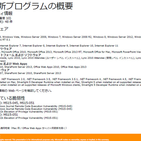 月例セキュリティ情報13件を公開、最大深刻度「緊急」は3件（日本マイクロソフト） 画像