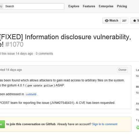 wikiシステム「gollum」にサーバ上の任意のファイルを閲覧される脆弱性（JVN） 画像