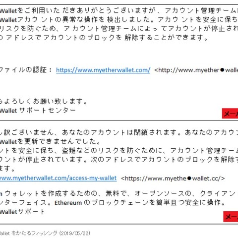 MyEtherWallet 騙るフィッシングメール確認（フィッシング対策協議会） 画像