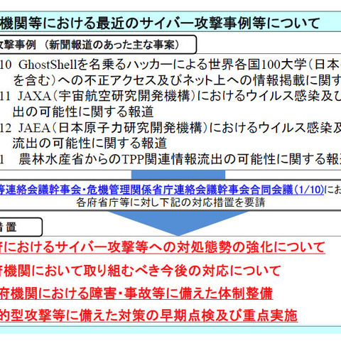 サイバー攻撃による脅威の高まりを受け、各府省庁に対策の推進を要請（NISC） 画像