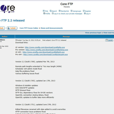 「Core FTP」にバッファオーバーフローの脆弱性（JVN） 画像