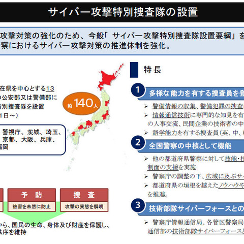 全国約140名の「サイバー攻撃特別捜査隊」を設置（警察庁） 画像