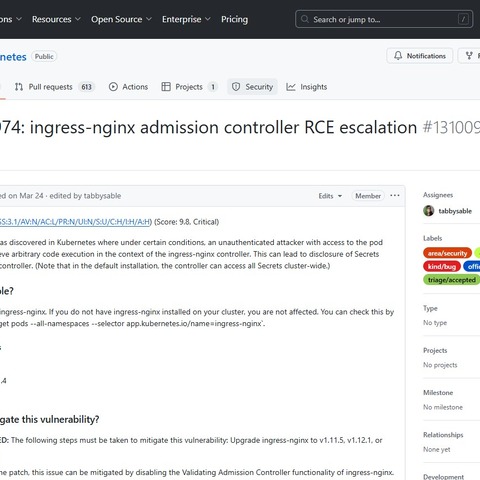 Kubernetes Ingress NGINX Controller における遠隔からの任意のコード実行につながる検証処理の不備（Scan Tech Report） 画像