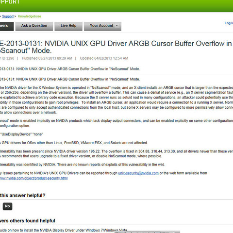 NVIDIA製ビデオカードのUNIXドライバにバッファオーバーフローの脆弱性（JVN） 画像