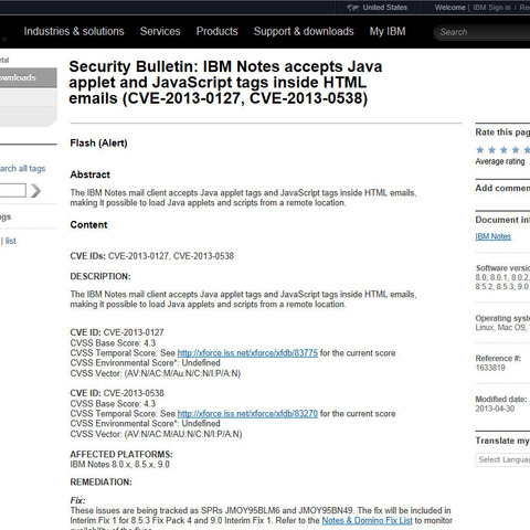 「IBM Notes」のメールクライアントにコード実行の脆弱性（JVN） 画像
