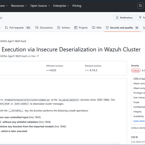 Wazuh における遠隔からの任意のコード実行が可能となるシリアライズデータの検証不備（Scan Tech Report） 画像