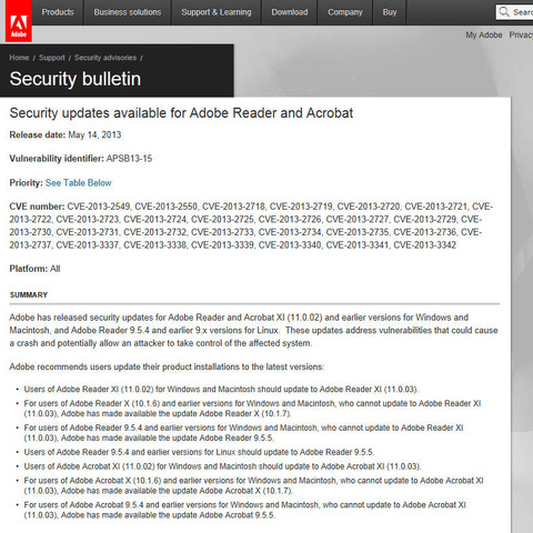 Adobe Reader、Acrobatなど複数の製品に対しアップデートを公開（アドビ） 画像