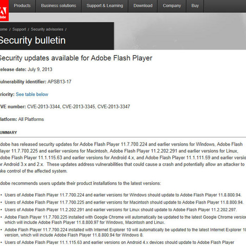 「Adobe Flash Player」のセキュリティアップデートを公開（アドビ） 画像