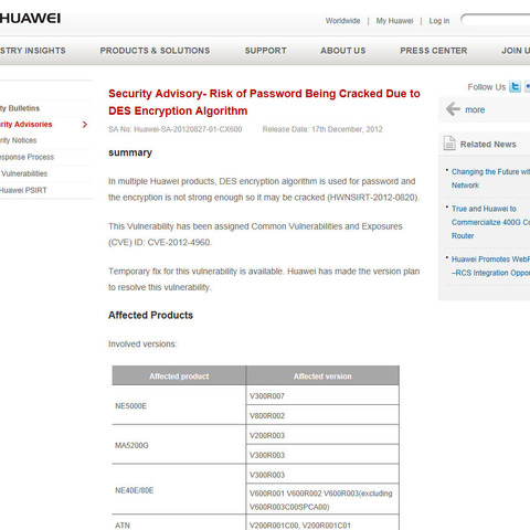 HP/H3C製およびHuawei製ネットワーク機器にパスワードを取得される脆弱性（JVN） 画像