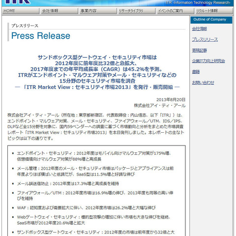 サンドボックス型ゲートウェイ・セキュリティは前年比32倍に--市場動向（ITR） 画像