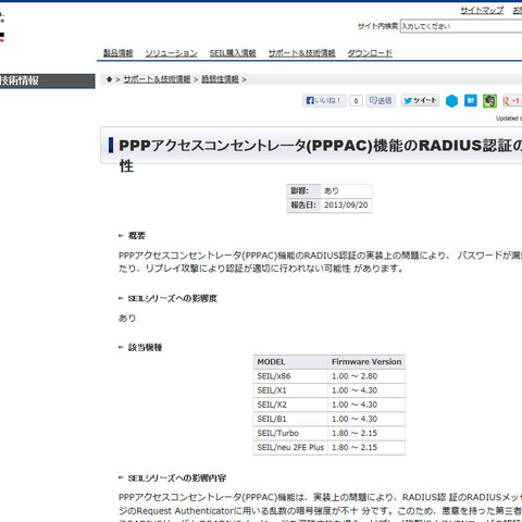 アクセスルータ「SEIL シリーズ」に複数の脆弱性（JVN） 画像