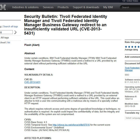 IBM Tivoli製品にオープンリダイレクトの脆弱性（JVN） 画像