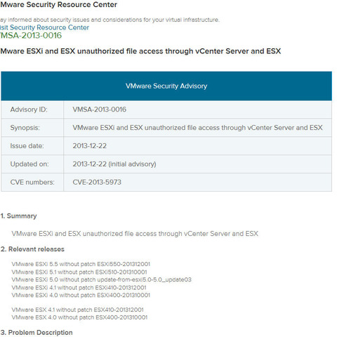 「VMware ESX」および「ESXi」に任意のファイルにアクセスされる脆弱性（JVN） 画像