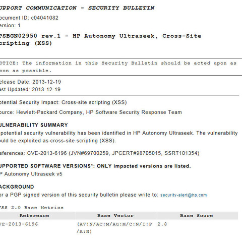 「HP Autonomy Ultraseek」にXSSの脆弱性、アップデートを呼びかけ（JVN） 画像