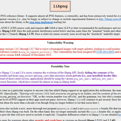 「libpng」にNULLポインタ参照の脆弱性、ユーザはアップデートを（JVN） 画像