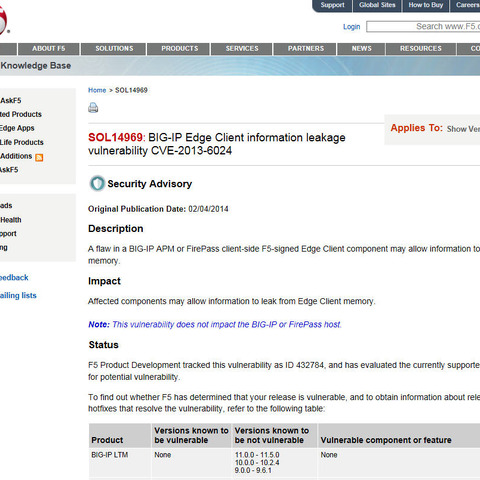「BIG IP Edge Client」に情報漏えいの脆弱性（JVN） 画像