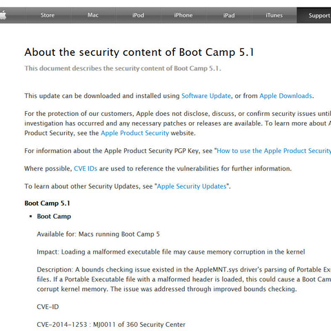 「Boot Camp」のセキュリティアップデートを公開（アップル） 画像