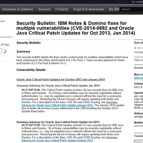 「IBM Notes」および「IBM Domino」に攻撃されやすくなる問題（JVN） 画像