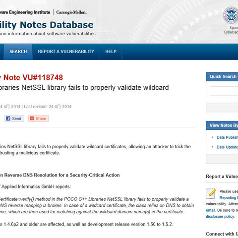「POCO C++ Libraries」にワイルドカード証明書を適切に検証しない脆弱性（JVN） 画像