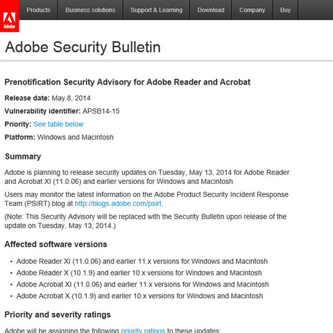 Adobe ReaderとAcrobatのセキュリティアップデートの事前通知を発表（アドビ） 画像