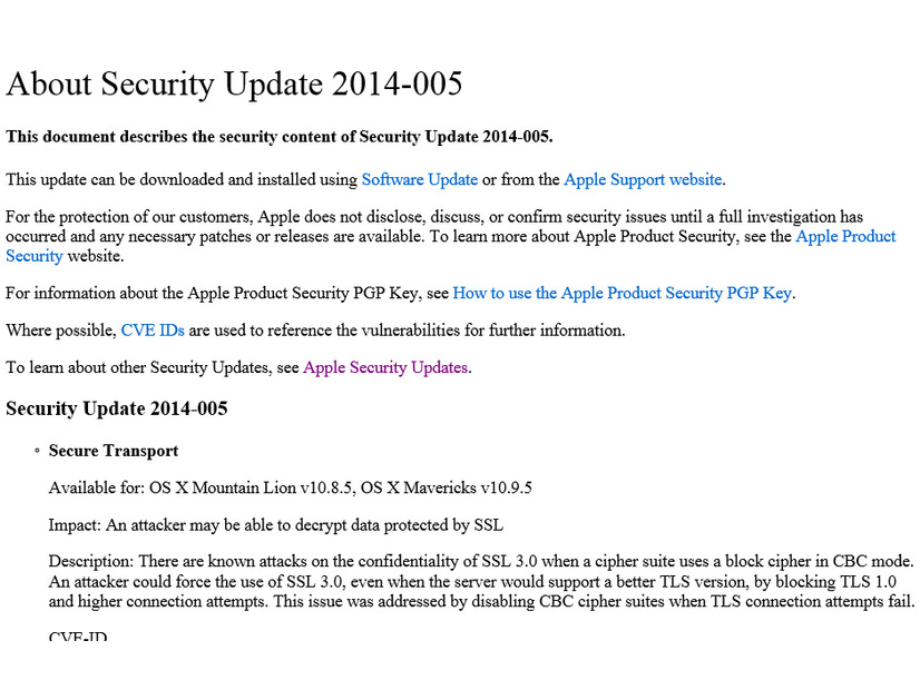 アップルによるセキュリティアップデート情報