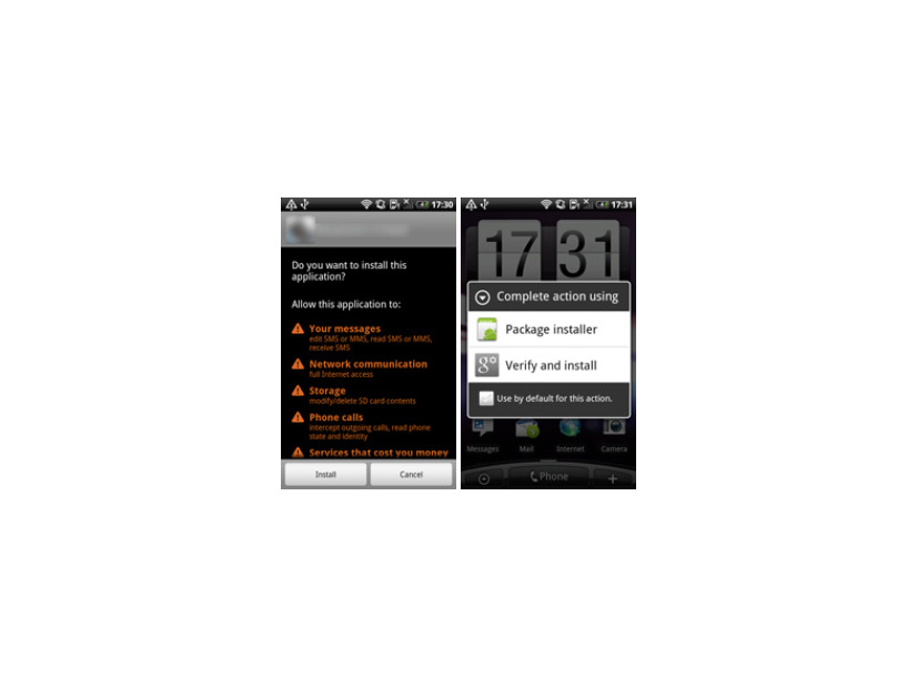 「Android.SmsBot.213.origin」の感染画面