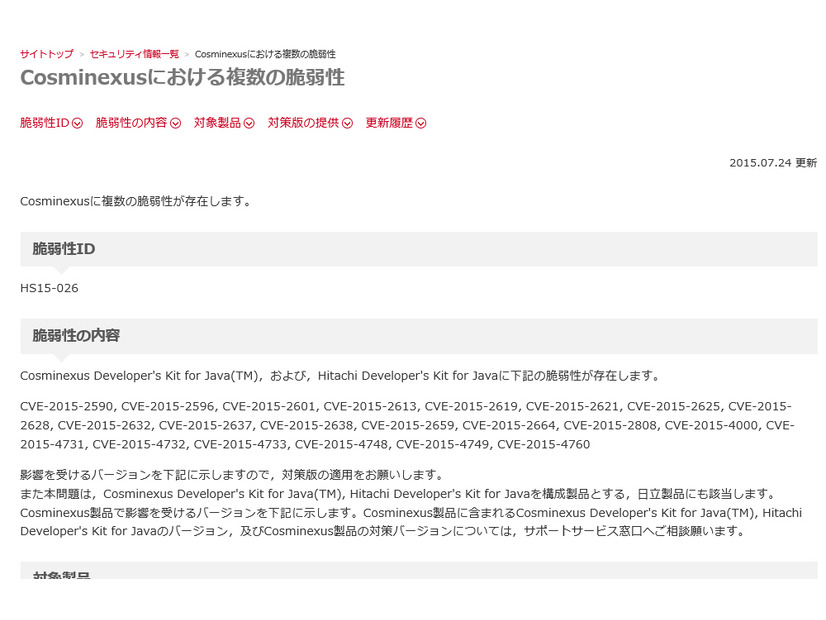 HIRTにおける脆弱性情報