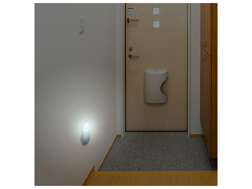 「感震ライト」の設置イメージ。例えば玄関の近くに設置しておけば、出口を示す誘導灯として使える（画像は公式Webサイトより）