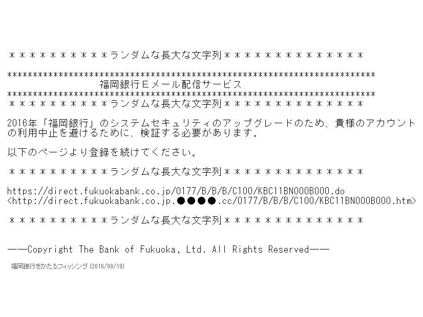 福岡銀行を騙るフィッシングメールの文面