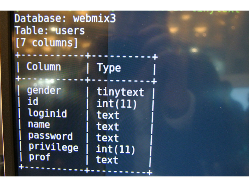 同様にwebmix3のカラム名（gender, id, loginid 他）も取得