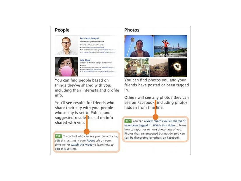 Facebookでは、プライバシー設定を使用することの重要性をユーザーに周知している