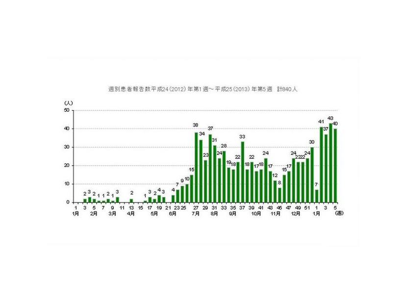 週別患者報告数（2012年第1週～2013年第5週）