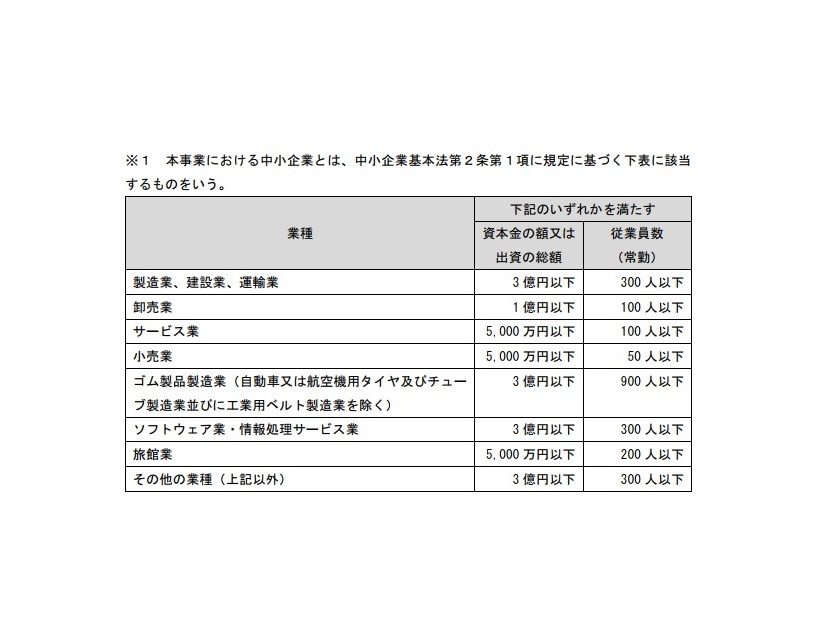 「令和 6 年度中小企業サイバーセキュリティ特別支援事業」中小企業規定表