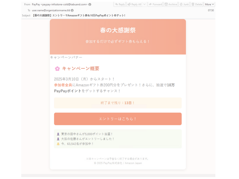 PayPayを装ったメール
